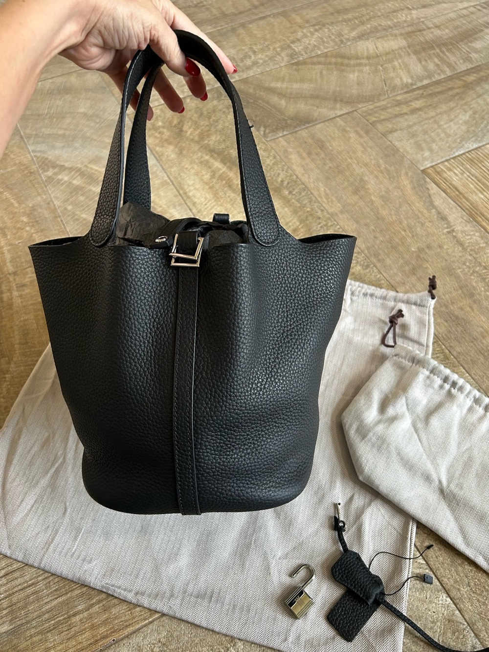 EUC Hermes Picotin 22 in Black Silver Hardware